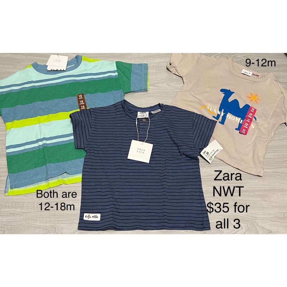 Zara 3pc bundle LOT 9-12m 12-18m NWT t-shirts short sleeve blue camel